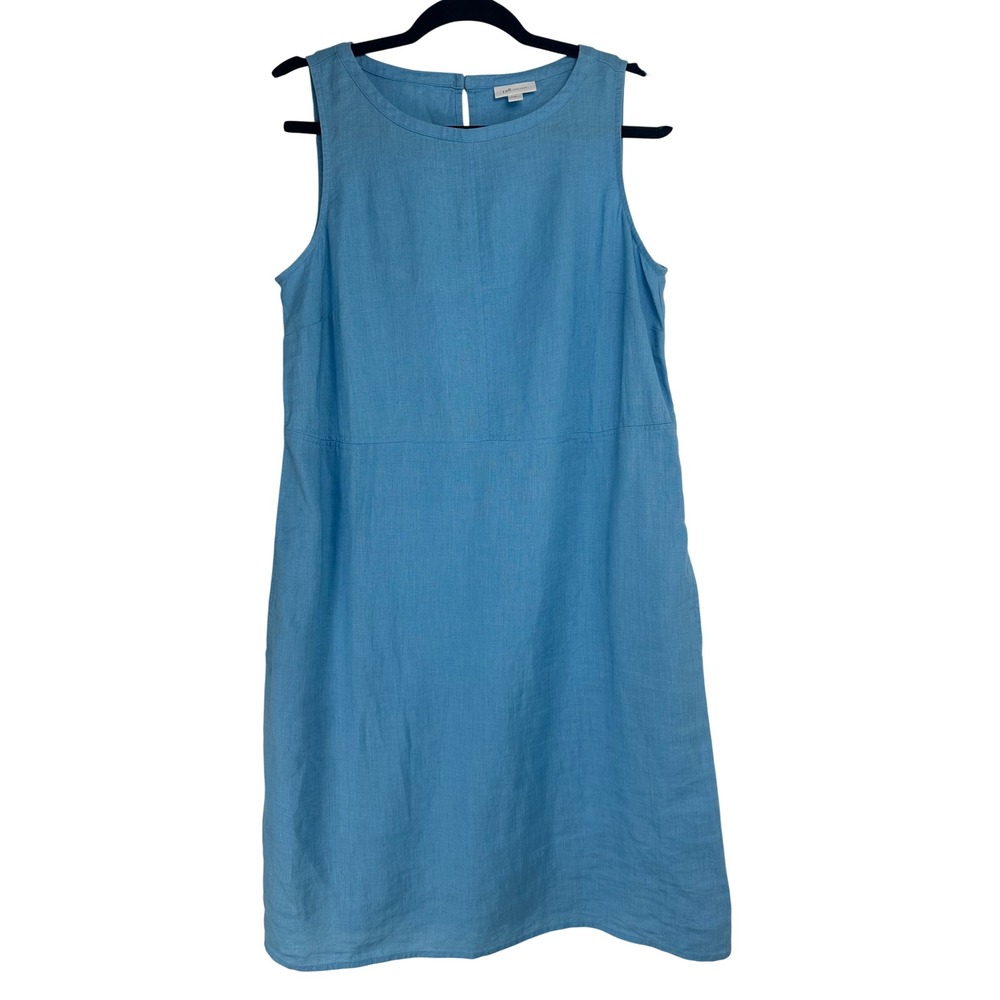 J. Jill Love Linen Blue Shift Dress Pockets Womens Small Coastal Beachy